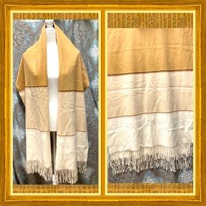 Cashmere XL Tan/Cream Color Block Pashmina.